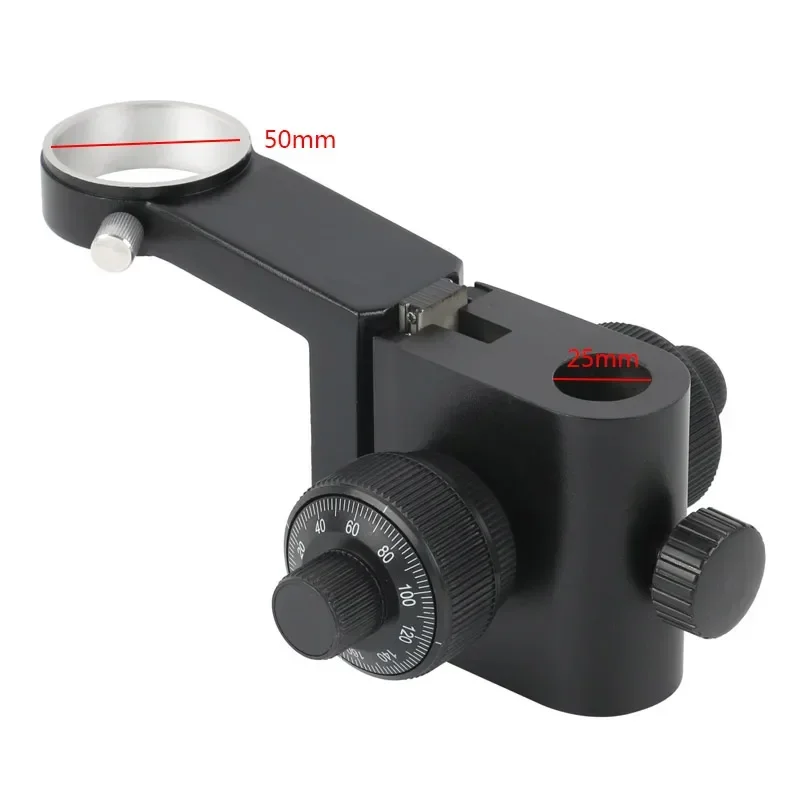 Imagem -05 - Suporte de Microscópio Ajustável de 50 mm de Diâmetro Foco Fino Suporte de Ajuste de Minutos Furo de 25 mm para Lente Monocular Braço de Zoom