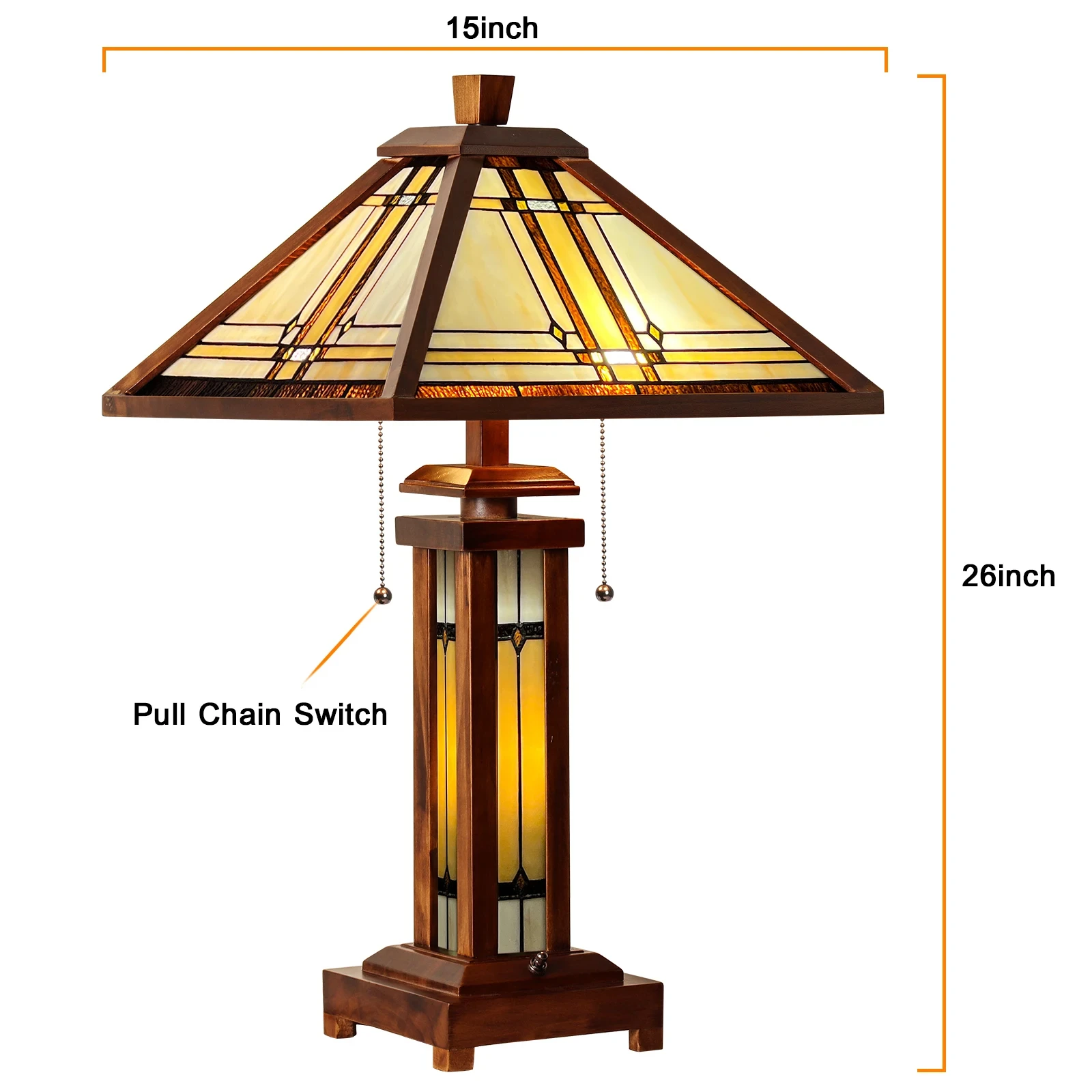 CX186HB Tiffany Table Lamp Wood Base 3-Light With Night Light High End Reading Desk Lamp For Living Room Bedroom Home Office