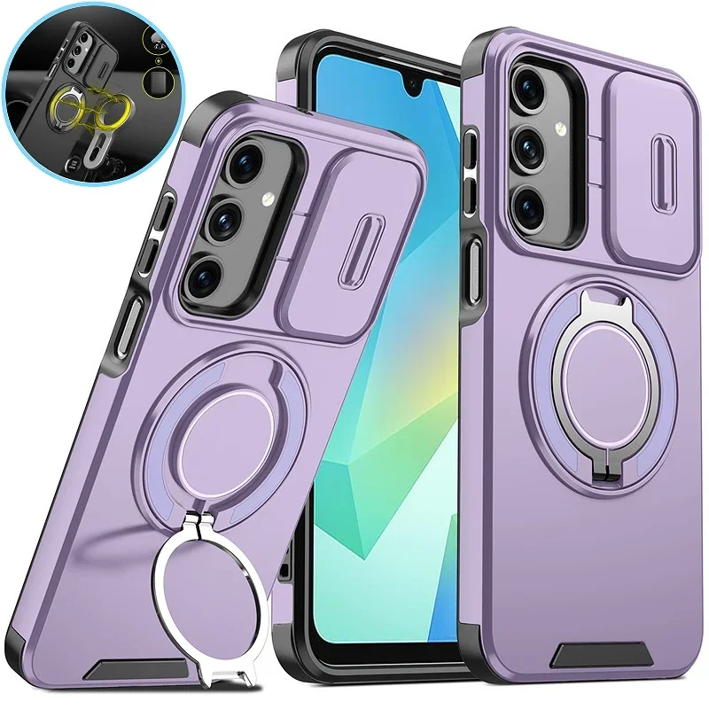 

Luxury Magnetic Phone Case for Samsung A07 A17 A56 A36 Galaxy A26 A16 A06 A55 A35 A25 A15 4G 5G Ring Stand Protect Camera Cover