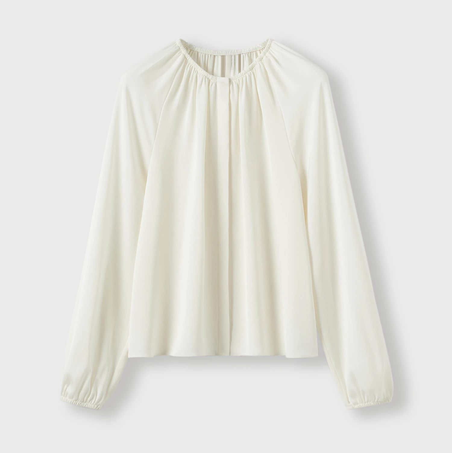 

Silk Shirts Women's Loose Fit round Neck Button Placket Asymmetrical Hem Double Gauze Satin Long Sleeve Breathable Summer Shirt