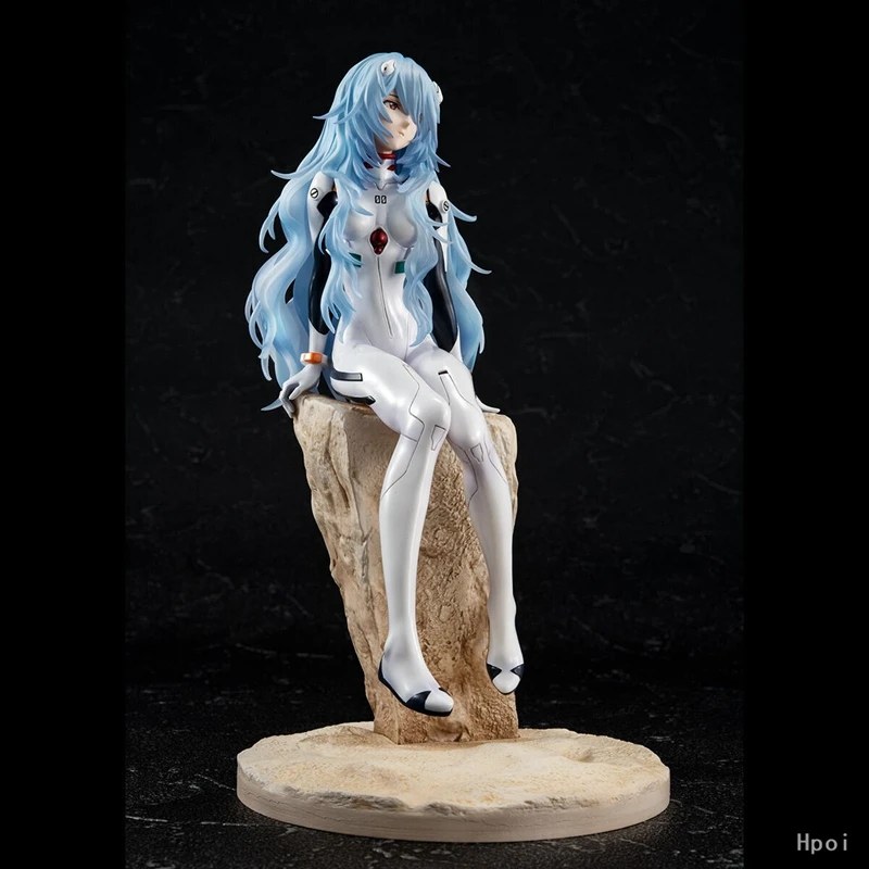 22CM Ayanami Rei Anime Figure EVANGELION Mech Suit Blue Hair Cute Girl Sitting Model PVC EVA Static Doll Car Decoration Gift