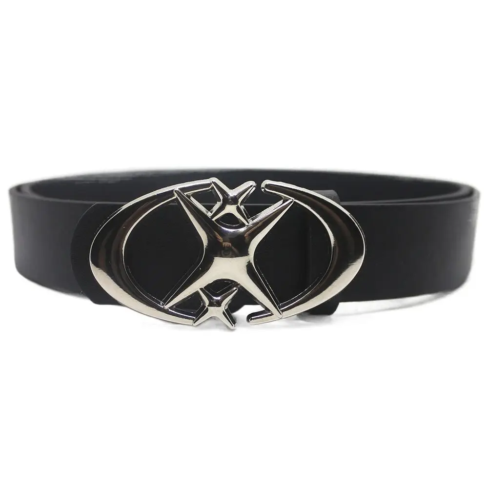 Vintage Y2k Lether Belt Moon Star Design Punk Punk Belt Pu Leather Cross Decorative Belt Men Women