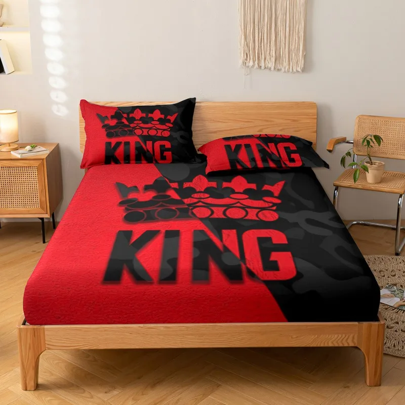 

Fitted Sheet Set Red And Black King Pattern Soft And Comfortable Bedroom Guest Room And Dorm Decor Bedding Bedspread Set