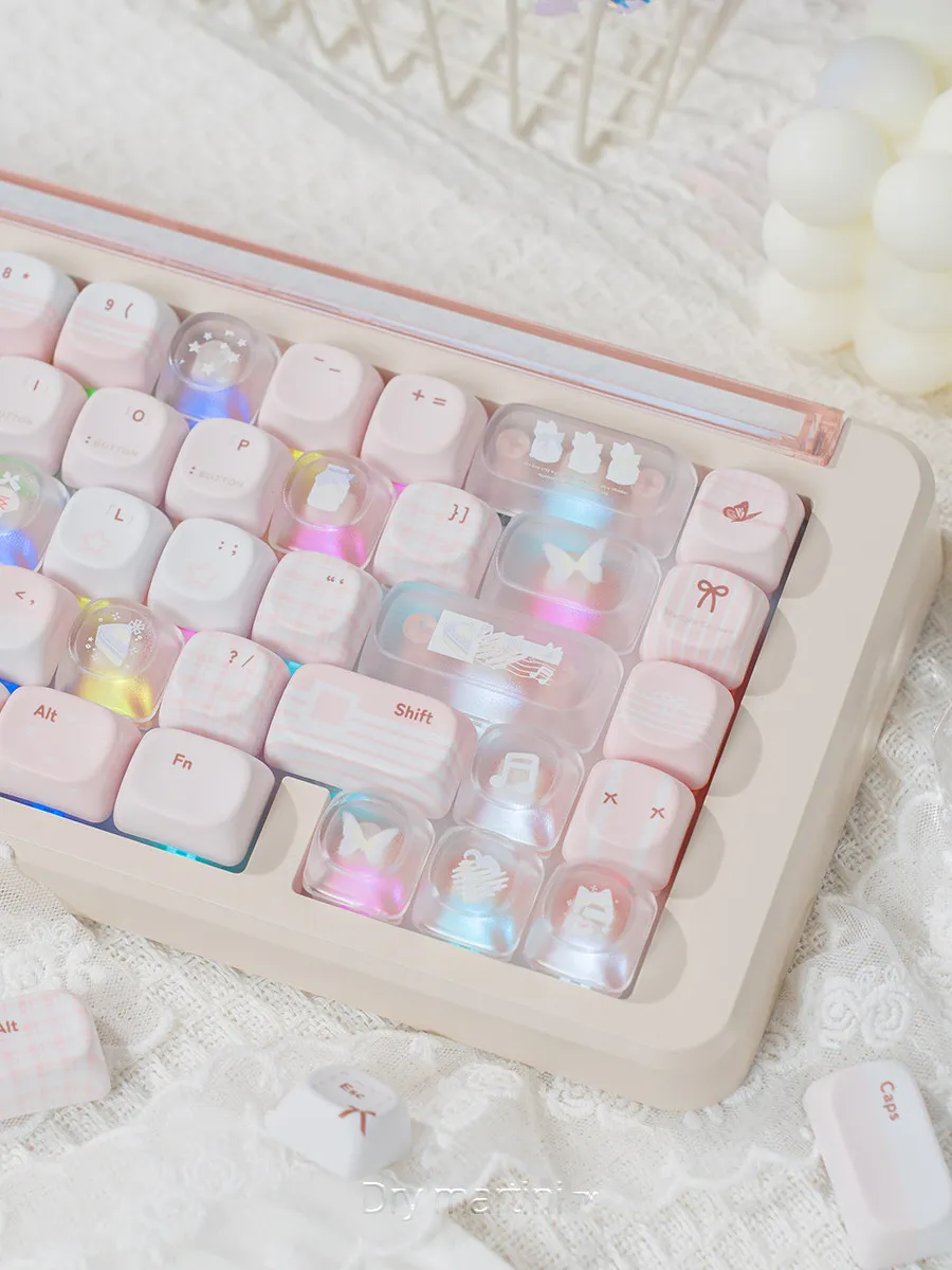 130 Keys Cute Mcghan Keycaps MO Keycaps PBT Pink Key Gift for Girl Cute DYE-SUB Mechanical Keyboard for Made68 Mad68 Wooting 60