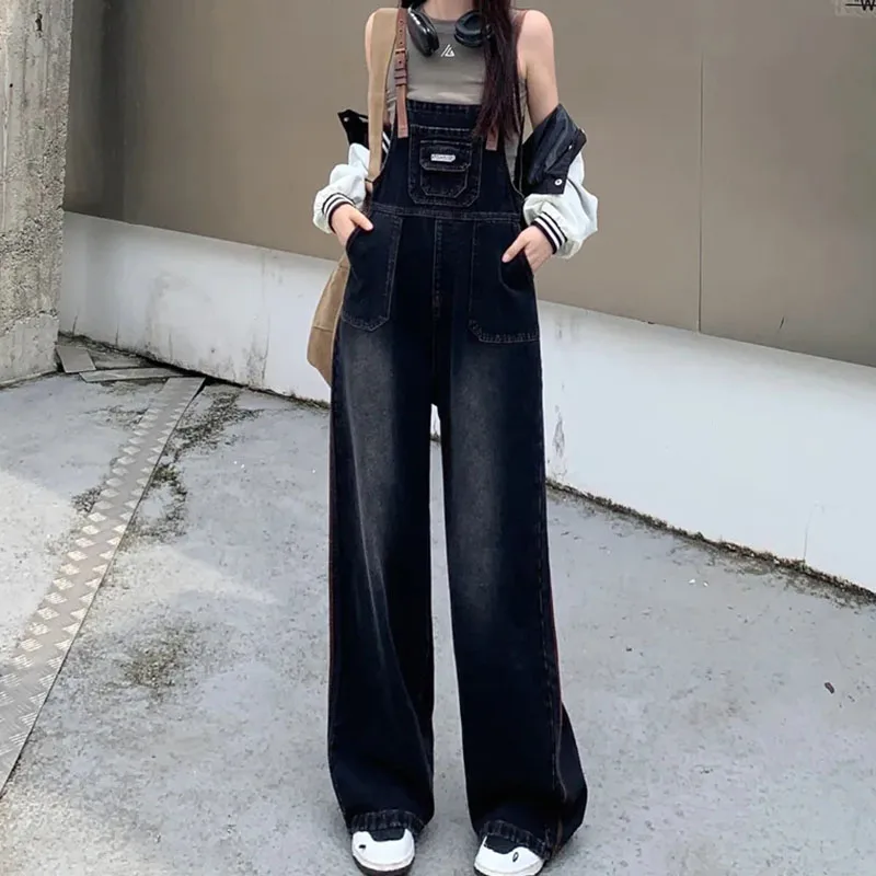 

New Women's Denim Overalls Autumn Winter, Loose Wide-leg Jumpsuits, Fashion Female Casual Denim Overalls Jumpsuits Light Blue