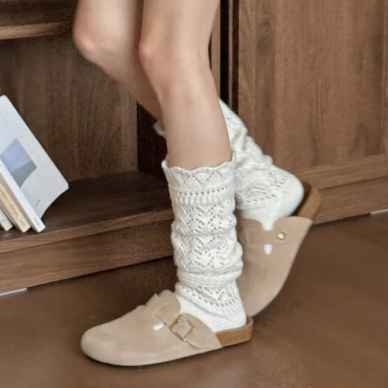 SP&CITY Soft Wool Hollow Out Knitted Socks for Women Lace Thickned Warm Leg Socks Solid Color College Style Fashion Pile Socks