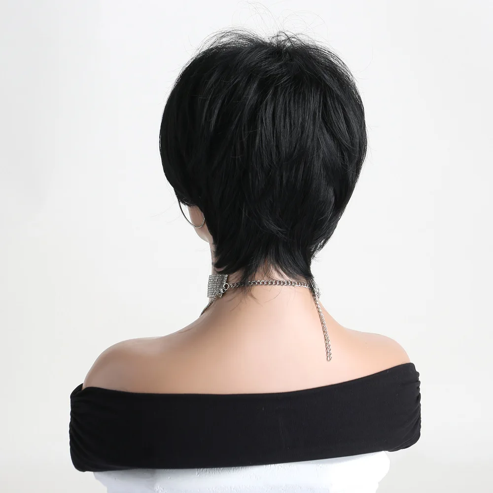 10 بوصة قصيرة مجعد شعر مستعار اصطناعي أسود مع الانفجارات للنساء رقيق مقاومة للحرارة الاستخدام اليومي الباروكات