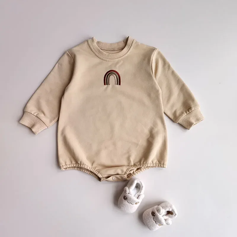 Baby One Piece Long sleeved Sweetheart Rainbow Pattern Embroidered Newborn Sweetheart All Cotton Daily Wear or Home Wear