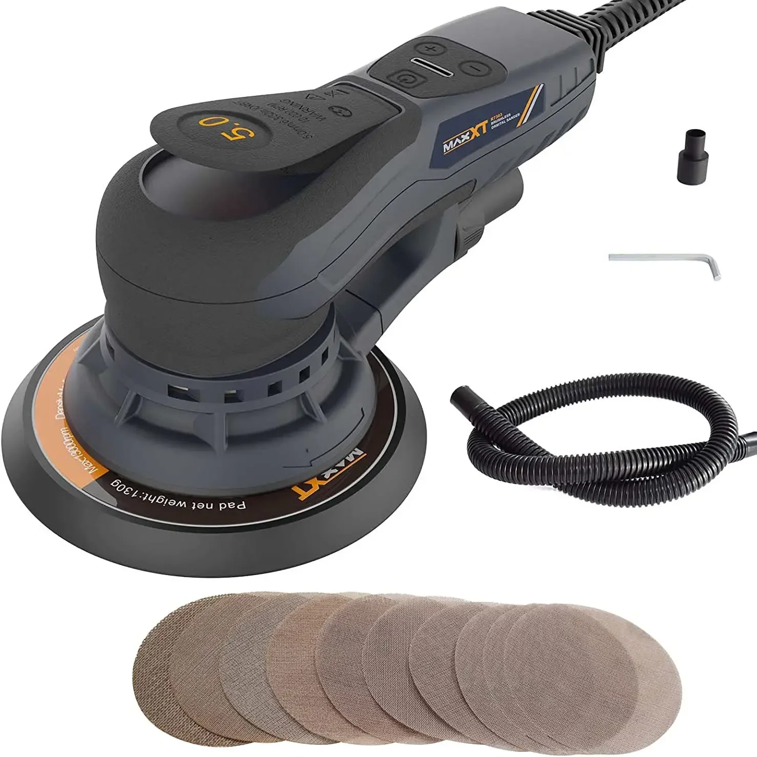 MAXXT 350W Electric Orbital Sander Woodworking Sanding Machine Car Body Polisher Brushless Motor Grinding with 150mm/125mm Pads