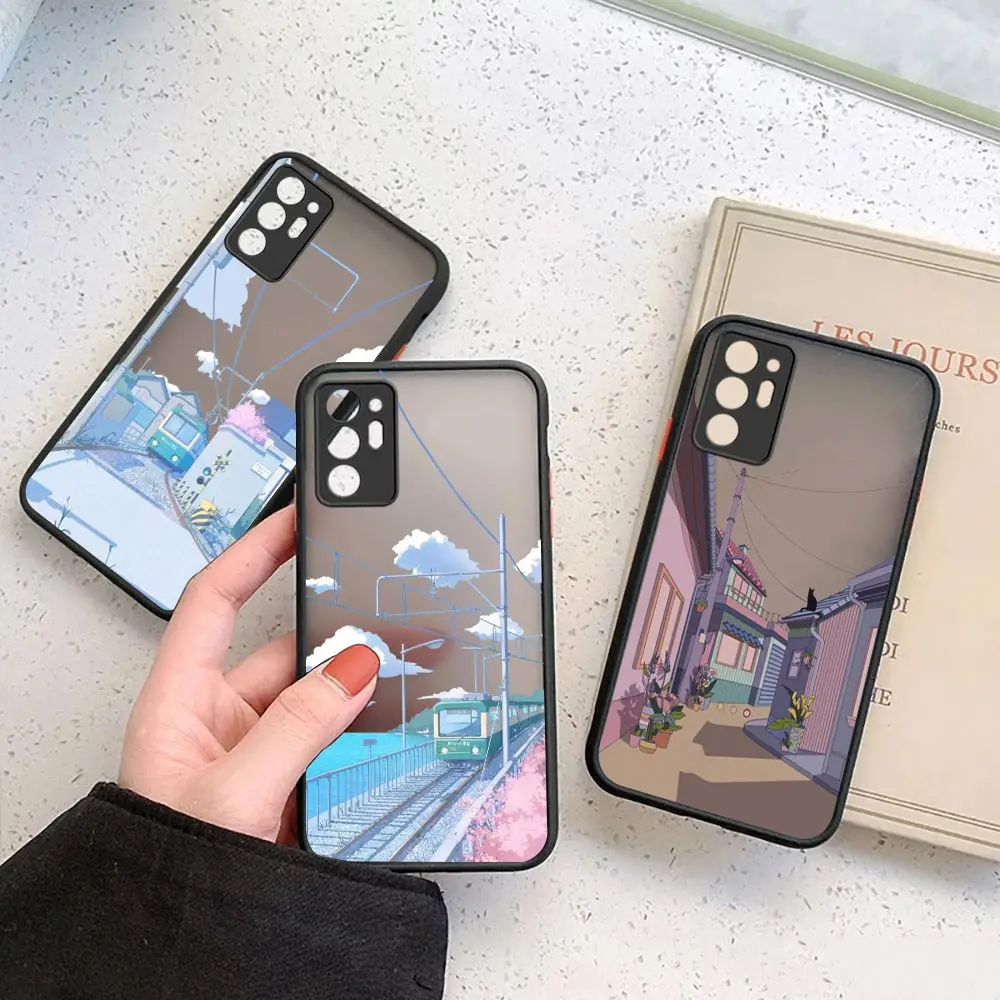 Japanese Hand Painted House scenery Comics Matte Case for Samsung Galaxy M62 M53 M52 M51 M33 M32 M31 M30S M23 M20 M10 5G Cover