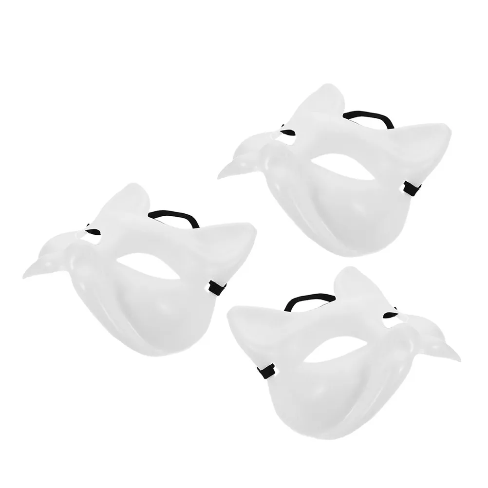 3Pcs White Fox Mask Set Blank Plastic Masks Halloween Cosplay DIY Paint Masquerade Costume Party Accessories Fox Mask