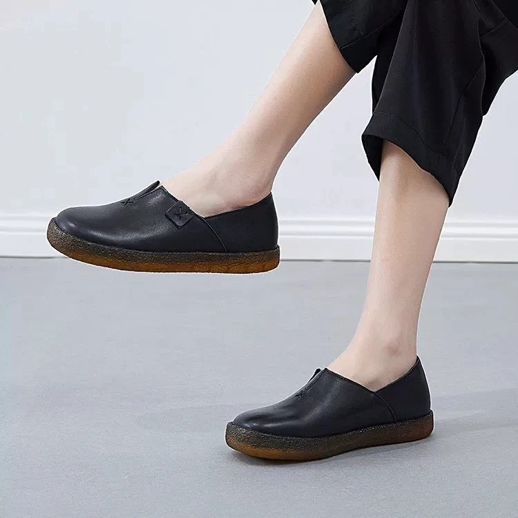 WOIZGIC Women Mother Female Ladies Shoes Flats Loafers Cow Genuine Slip On Leather Pigskin Retro Superstar 34-41 ZDA-1021