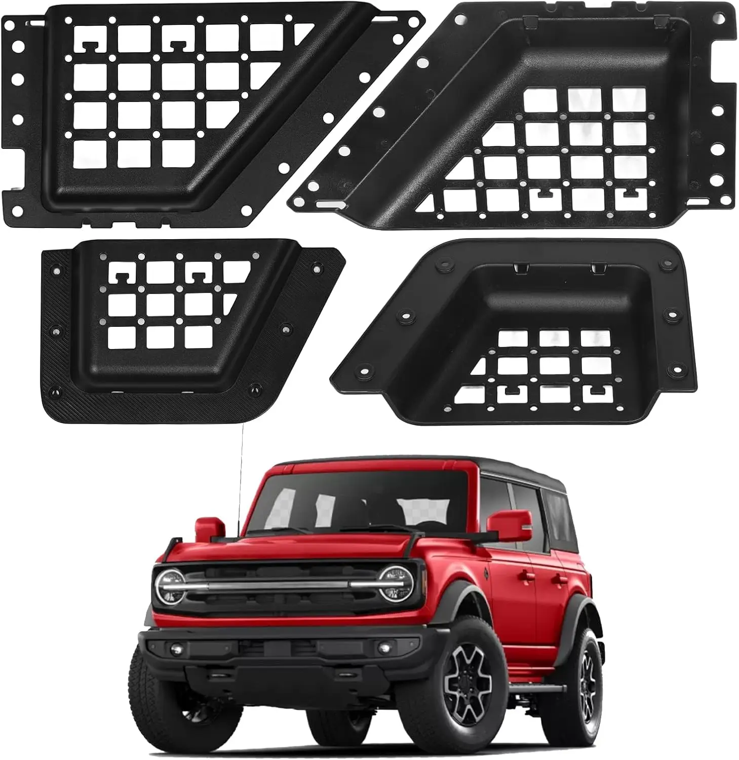 

4 шт. дверное хранилище для Ford Bronco, аксессуары 2024 2021-2025, черный подстаканник, вставки, боковой органайзер, коробка для Bronco, 4 двери (сетка)