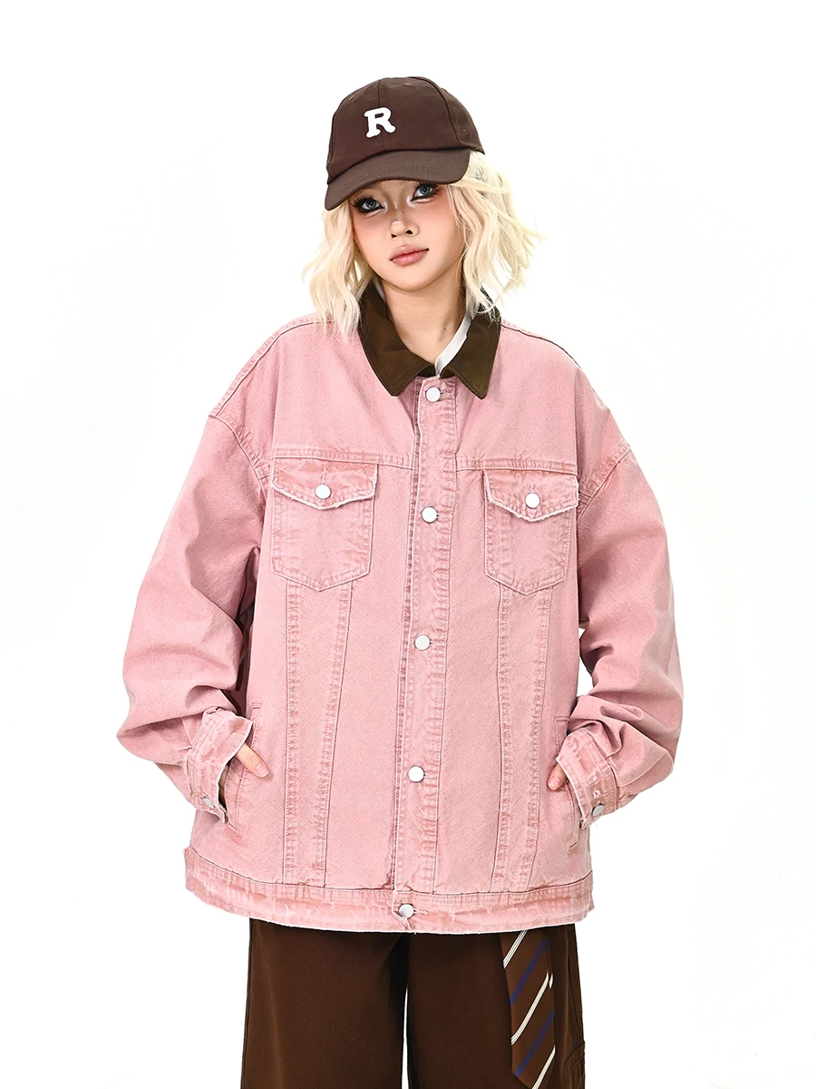 

Куртка с цветными вставками и воротником, женская, свободного кроя, в американском ретро-стиле, для пар, верхняя одежда, весна 2026, уличный стиль, молодежная мода