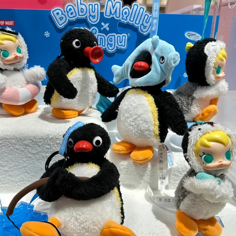 البوب مارت الطفل مولي X Pingu سعيد الصيد سلسلة صندوق أعمى صندوق الغموض مولي جمع تمثال نموذج لعبة لطيفة فتاة هدايا عيد الميلاد
