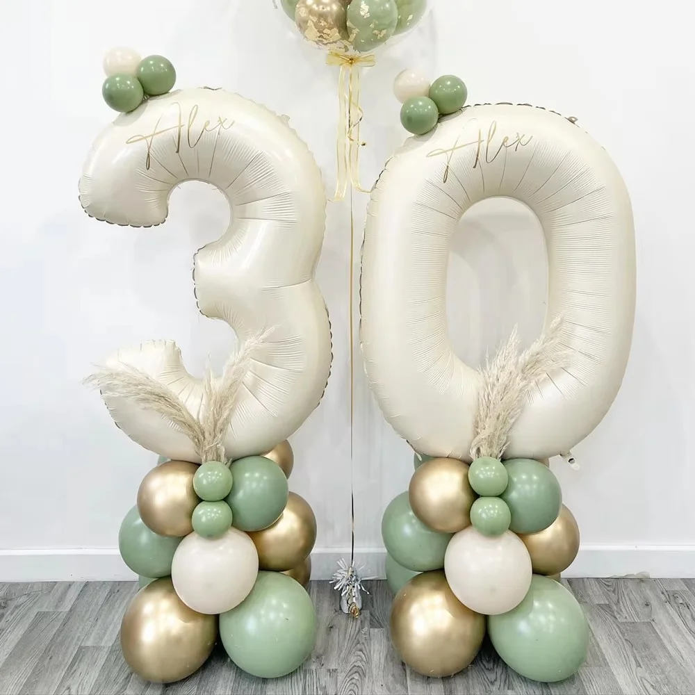 

23pcs Avocado Green Balloons Tower 32inch Creamy Number Balloon For 30 40 50 60 Birthday Decoration Kids Birthday Party Supplies