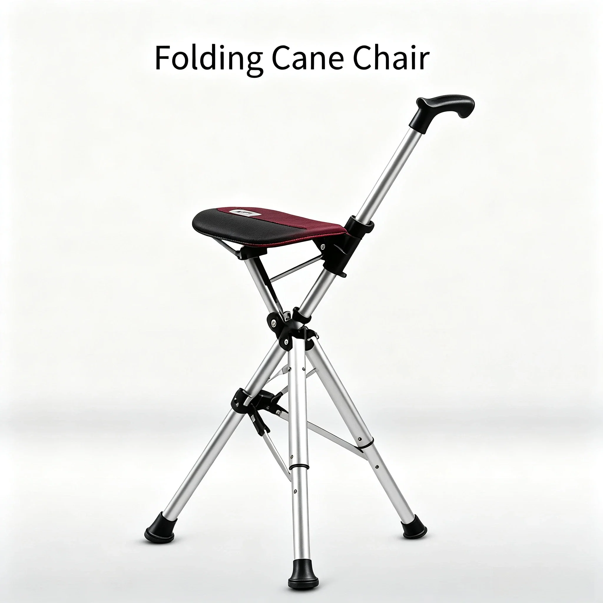2-in1 88cm Foldable Walking Cane Chair , Portable One-Button Open Close Mobility Aid Seat Cane for Elderly Daily Walking Support