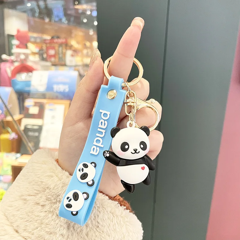 Cute Panda Cartoon Keychain PVC Wristbands Animal Shaped Keyring Couple\'s Holiday Gifts Car Bags Accessories Wholesale