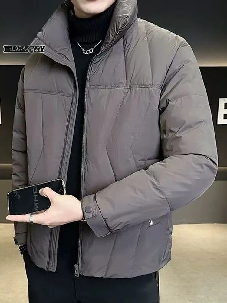 

Мужская зимняя утепленная куртка-пуховик с воротником-стойкой, защита от холода, повседневная верхняя одежда из полиэстера, с длинными рукавами, на молнии