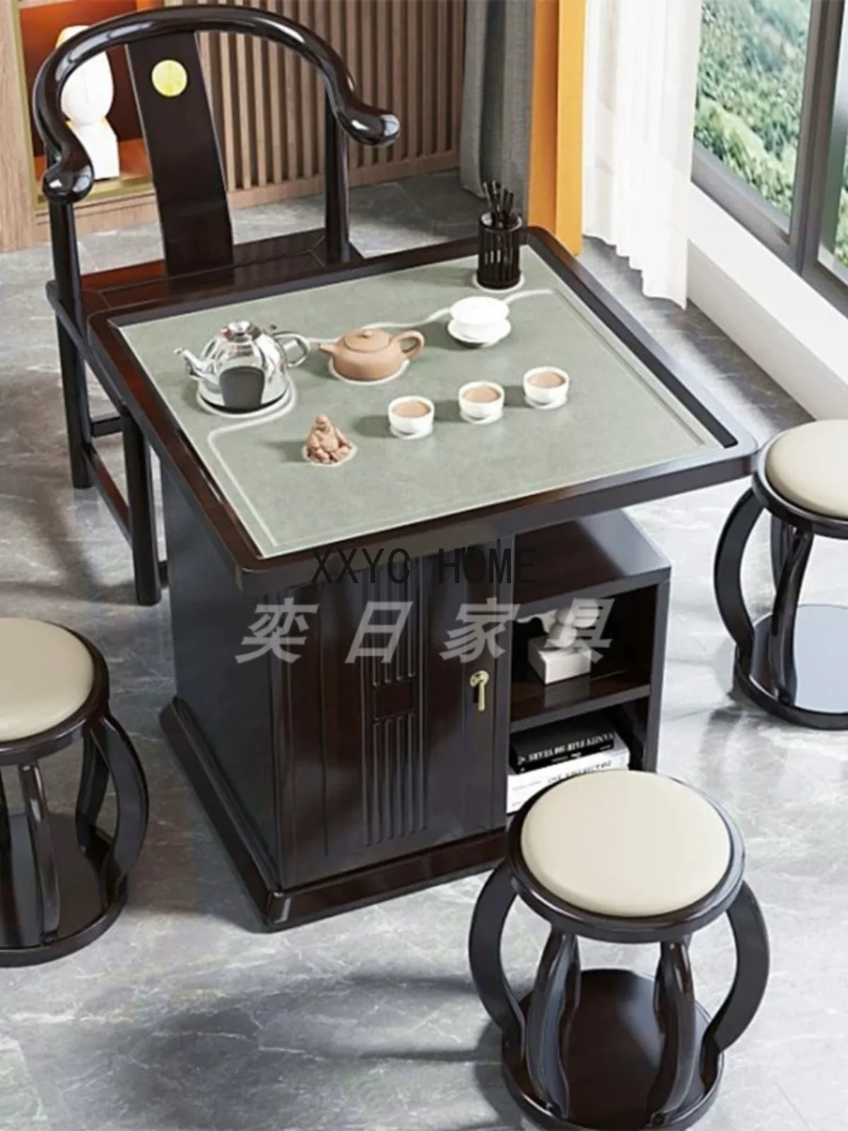 Balcony Table-Chair Set New Chinese Style Tea Table Solid Wood Simplicity