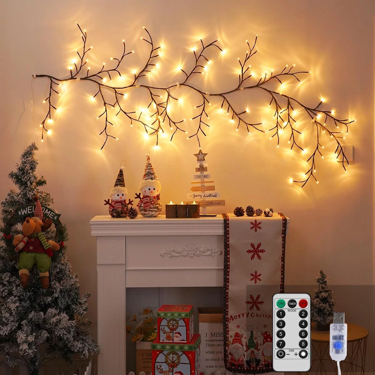 

LED USB Tree Branch Rattan Light 72/96LEDS Warm White Light Waterproof For Garden Wall Bedroom Indoor Outdoor Christmas Decor