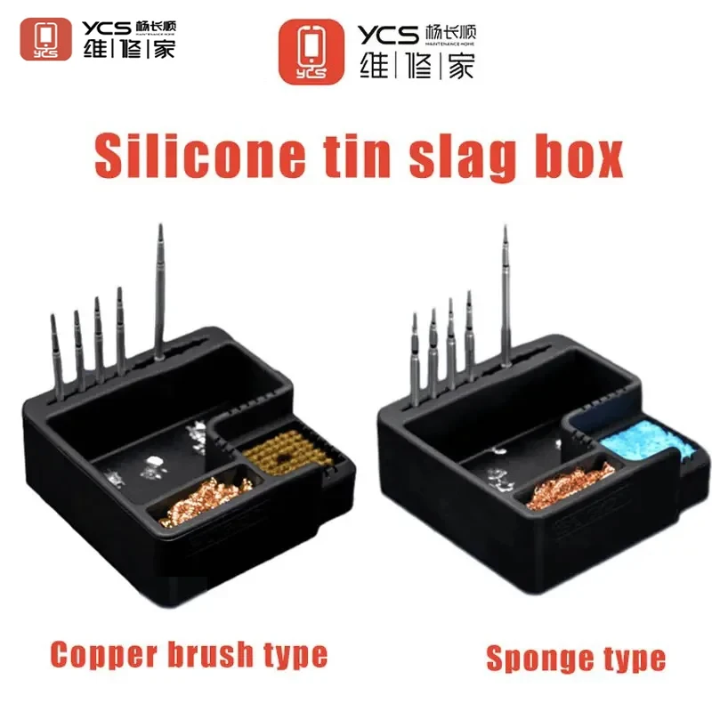 

YCS Universal Tin Slag Box With Copper Wire Ball and Iron Tip Storage Hole Resistant to High Temperature Sponge Repair Box