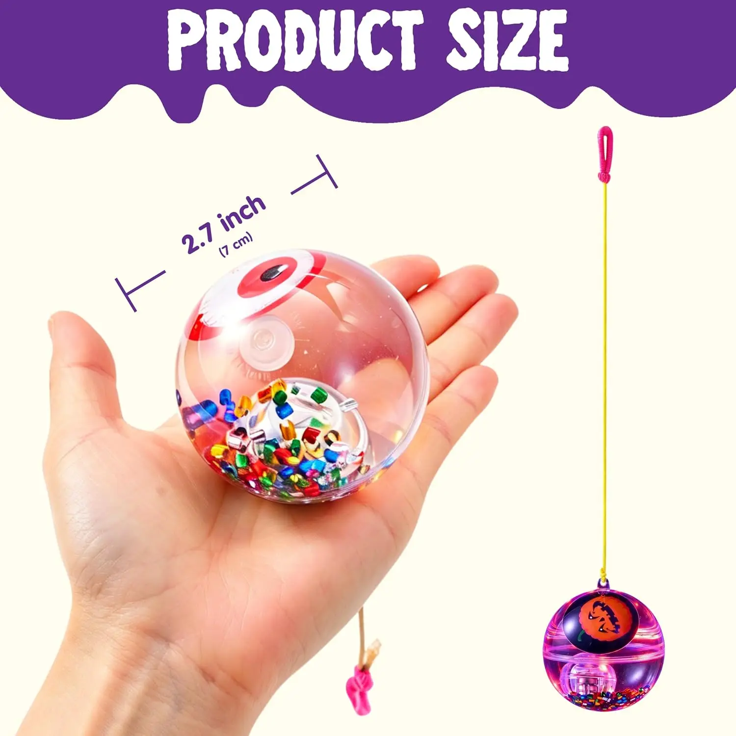 6 Pcs Halloween LED Light Up Bouncing Balls with Elastic Wrist Rope 2.7