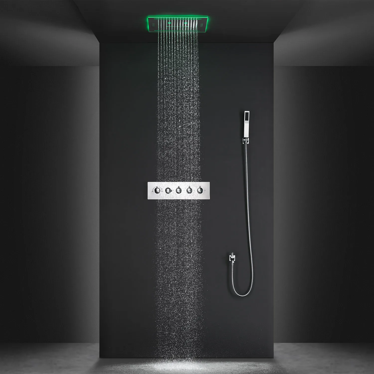 Modern Bluetooth Music LED Shower Set 16 Inch Waterfall Rain Shower Head 400*400MM Bathroom Thermostatic Faucet With Spout