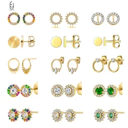 925 Sterling Silver Needle Exquisite Round Stud Earrings For Women Colorful Crystal Cartilage Piercing Earrings Fashion Jewelry