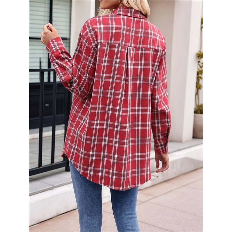 

НОВИНКА-Женские классические клетчатые фланелевые рубашки на пуговицах с длинными рукавами, повседневные деловые блузки большого размера, топы