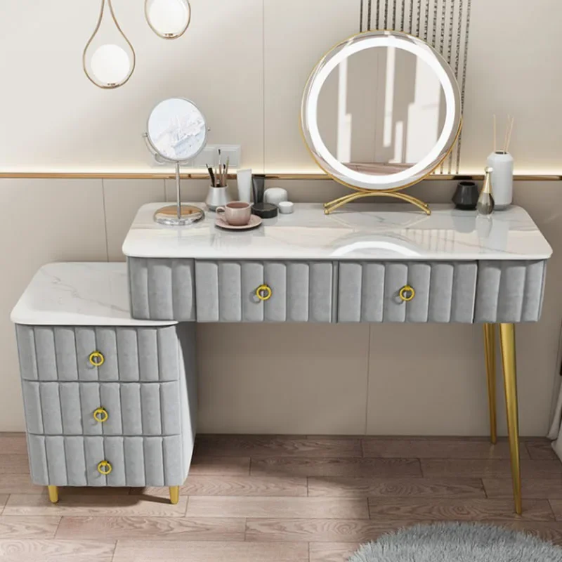 Simple Luxury Nordic Dressing Table Mirror Chair Bedroom LED Modern Dressing Table Drawer Furniture Makeup