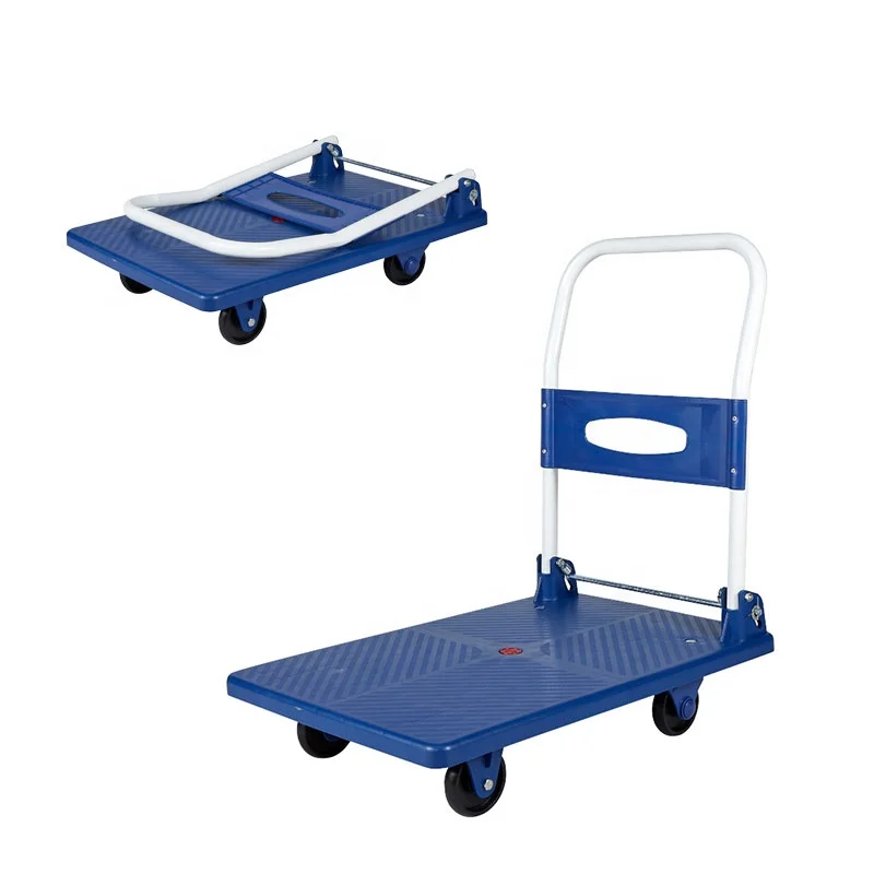 

Blue Thickened Handle Trolley Foldable with Wear Resistant Rubber Steering Wheel Manual Pallet For Sale