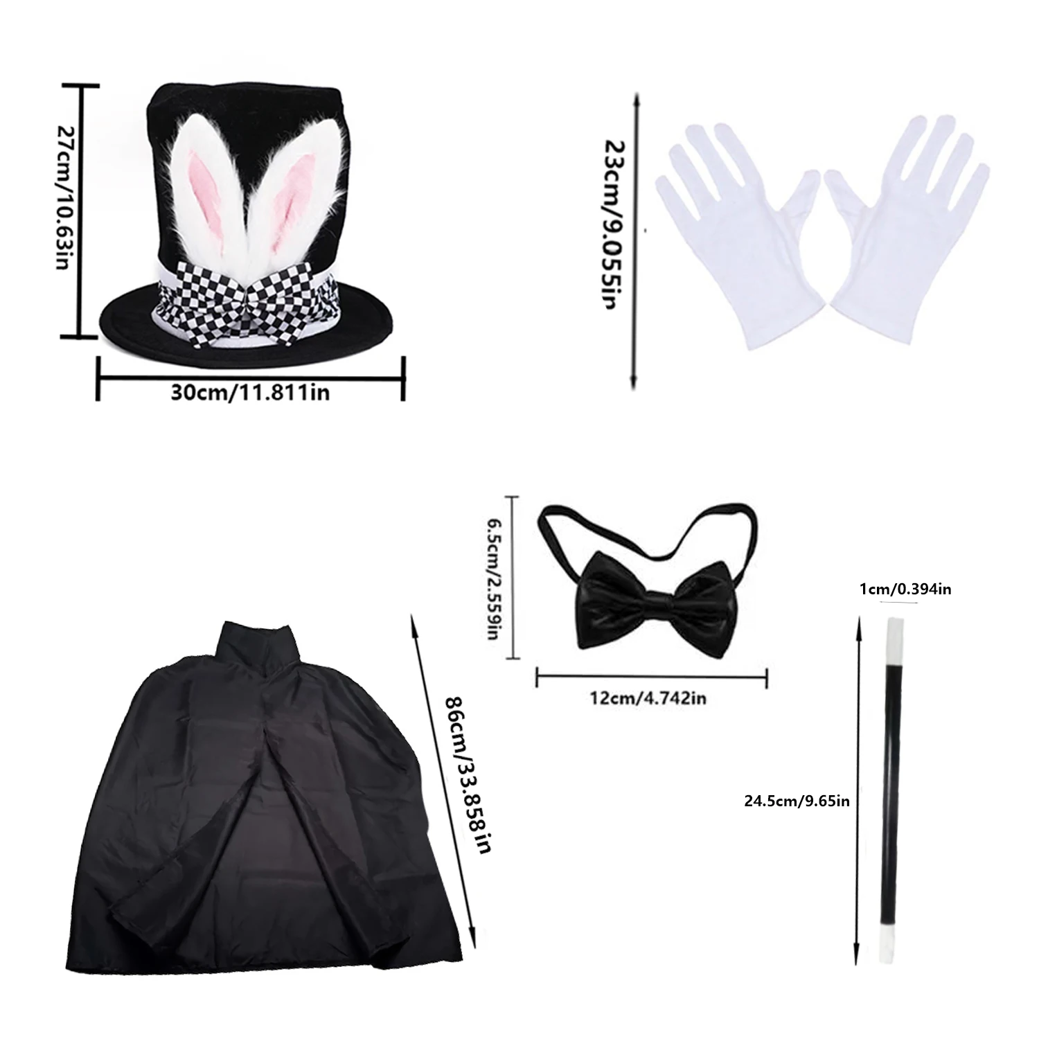 PESENAR ensemble de costumes de lapin blanc chapeau de chapelier fou oreilles de lapin Topper chapeau en peluche pour Halloween ensemble d'accessoires magiques