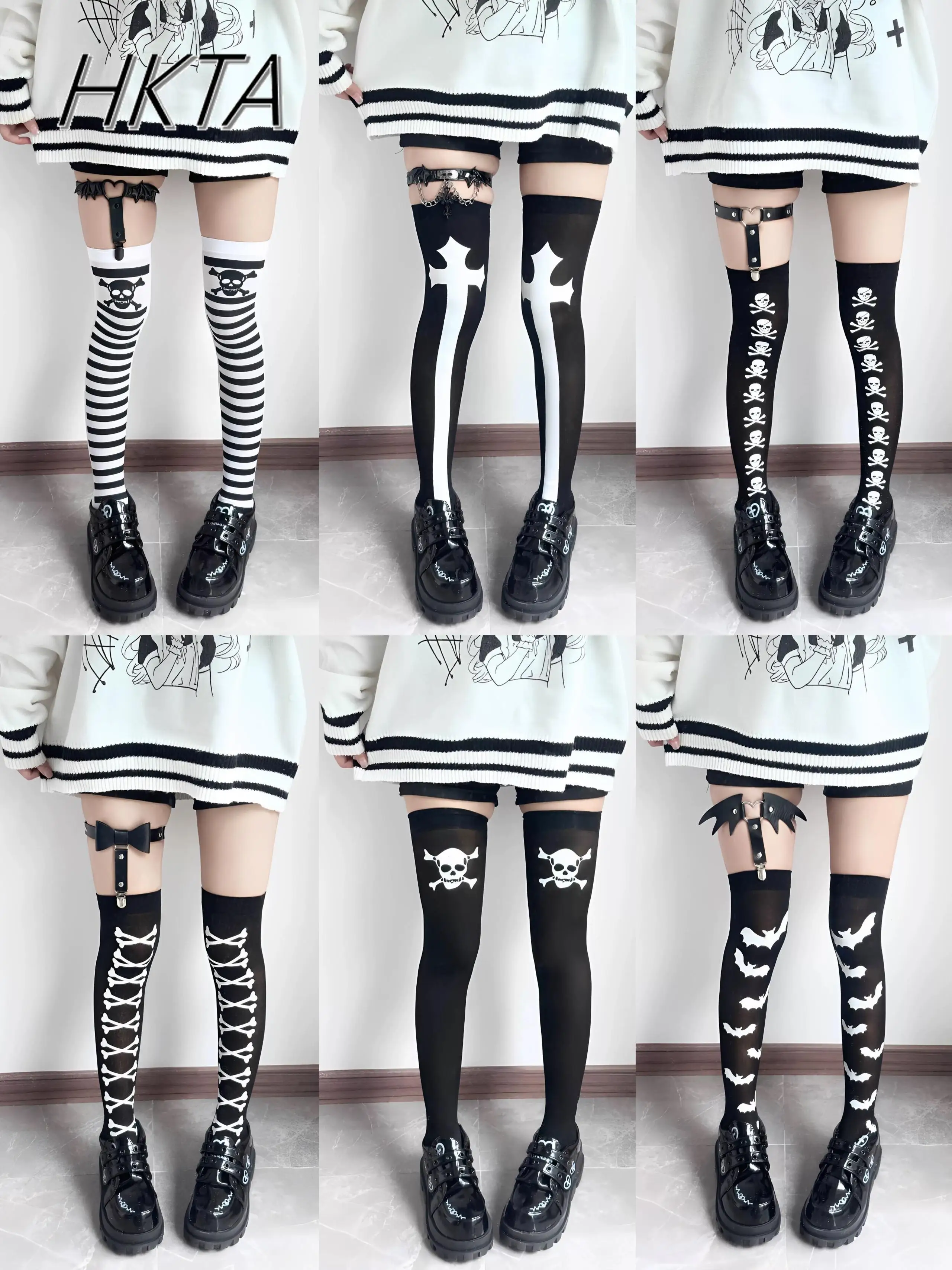 Spring and Summer Dark Punk Women Long Socks Halloween Lolita Black Ladies Stockings Babes Subculture Thigh Jk Knee High Socks