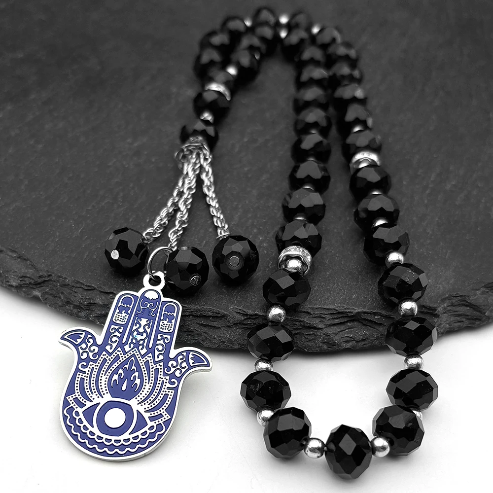 

Evil Eye Fatim Hand Lotus Car Pendant For Women Men Stainless Steel Blue Color Faith Islam Muslim Glass Beads Jewelry Gifts