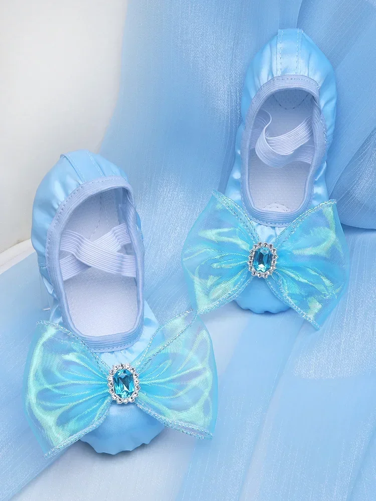 New Ballet Flats Children's Dance Shoes Soft-Soled for Girl Satin Cat Caws Free Lace-up Rabbit Stage Performance Dance Shoes