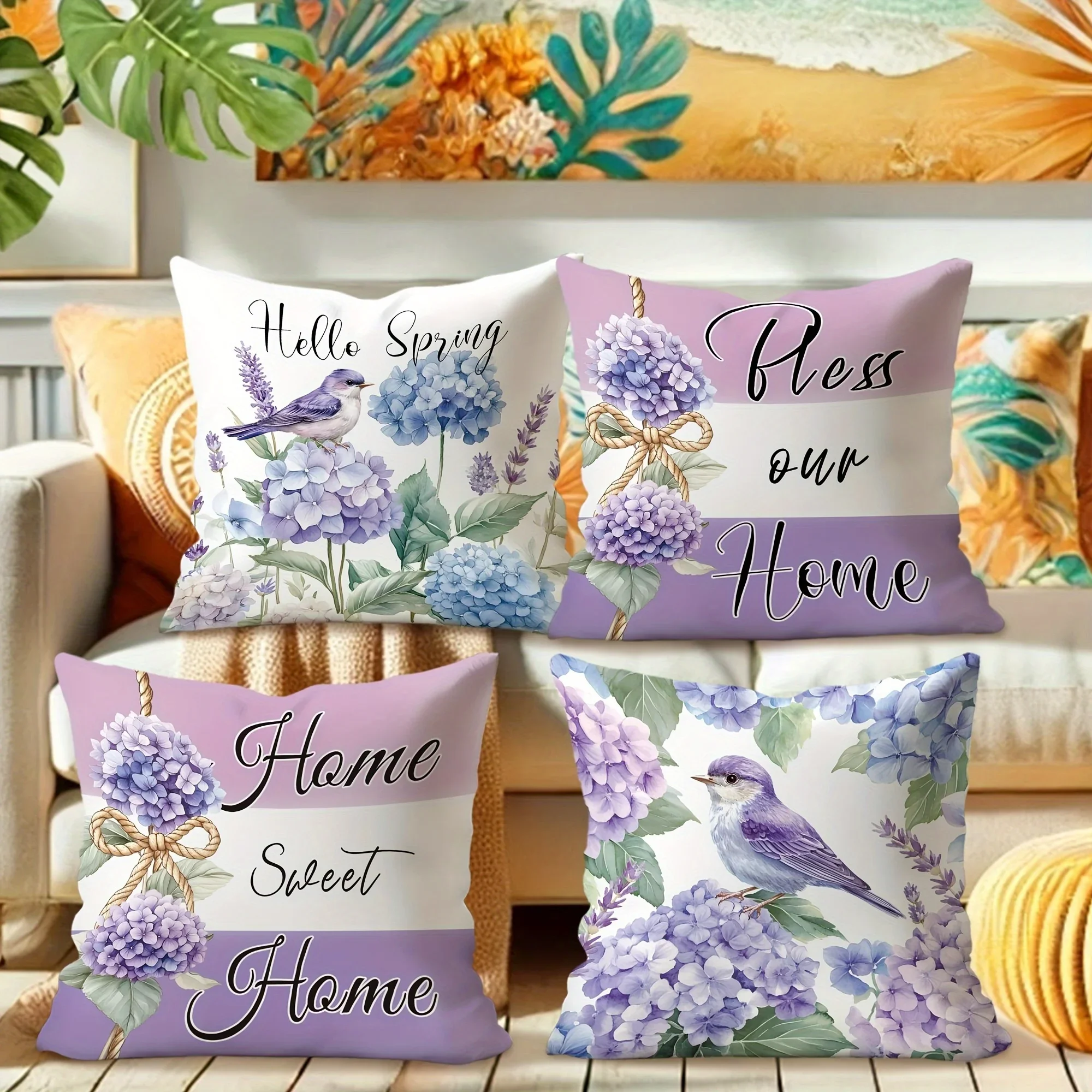 غطاء وسادة رمي طائر الربيع والكوبية مع طباعة قطيفة قصيرة لتزيين أريكة غرفة المعيشة وغطاء وسادة #1