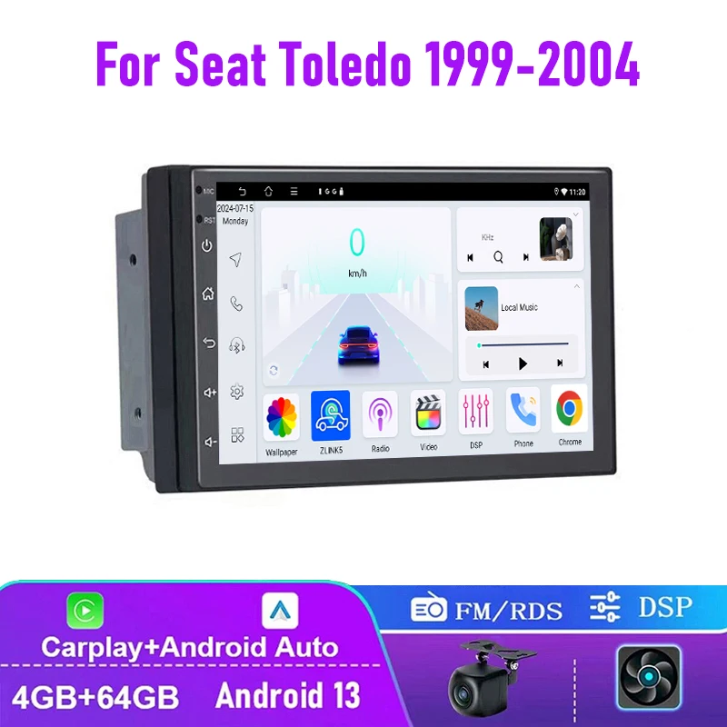 

7" 4+64GB Car Radio For Seat Toledo 1999-2004 Support Wireless CarPlay Android Auto Head Unit Steering Wheel Control
