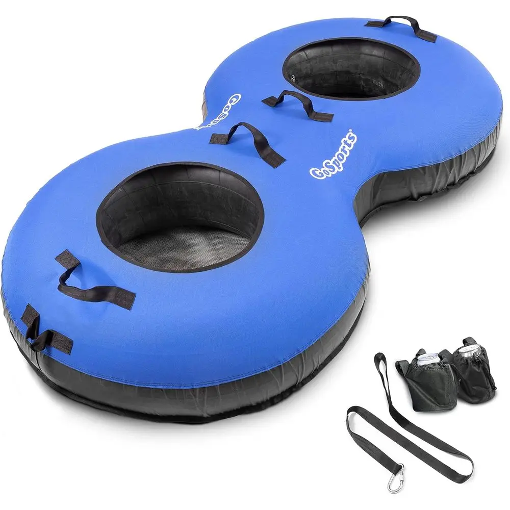 

Durable 2-Person Inflatable River Tube with High-Quality Canvas Cover - Double River Float, Blue