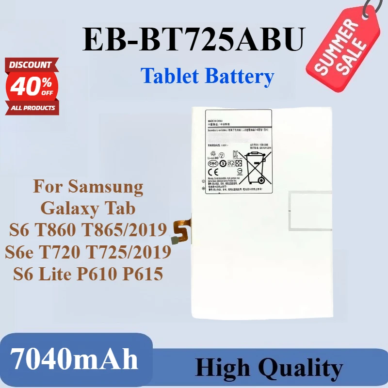High Quality Brand New EB-BT725ABU Tablet Battery 3.85V 7040mAh for Samsung Galaxy Tab S6 Lite P610 P615 P613 P619/2022 S6 S6e