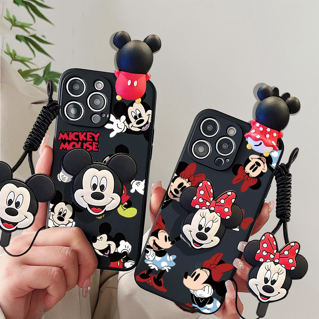 For Vivo Y15s Y17s Y15A Y76 Y35 Y22 Y16 Y02s Y78 Y27 V25 V25Pro V27 Y28 Y38 V30E Four Minnies Case With Holder Rope