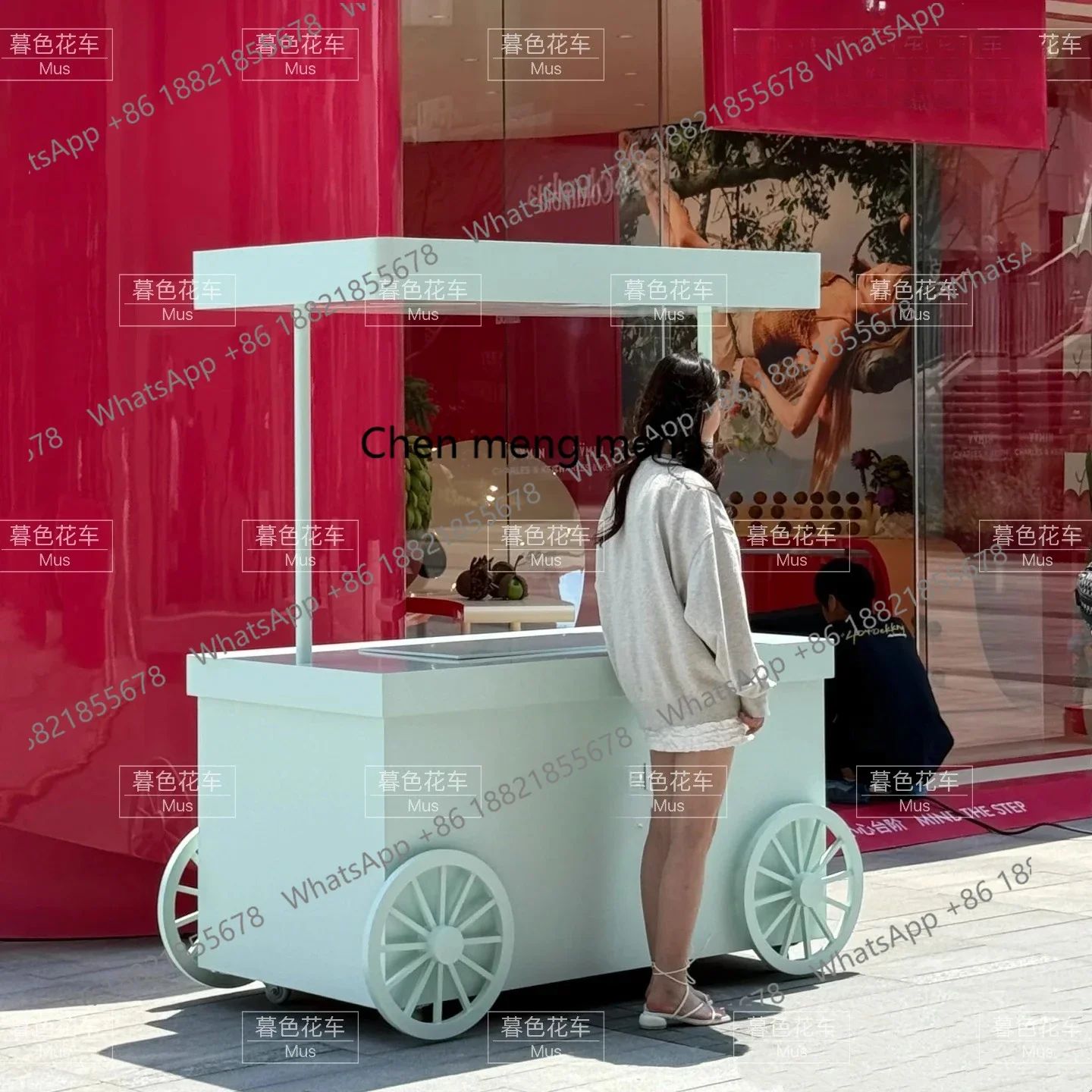 E153 Wrought iron float mobile booth display commercial square trolley night market outdoor