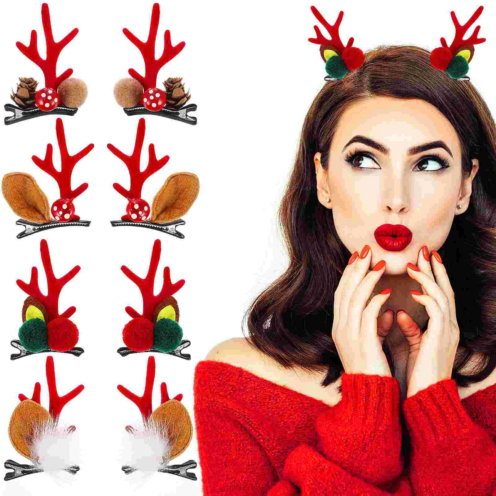 

4 Pairs Antler Hairpins Christmas Hair Clips Creative Headdress Party Headwear for Kids Children (5# 6# 7# 8#)