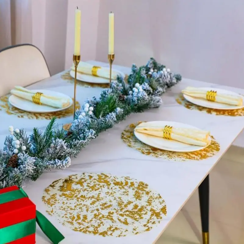 

Party Place Mats 100X Decorative Gold Foil Tablecloth 13inch Seasonal Round Dish Mats Kitchen Decor Accessories For Dining Desk