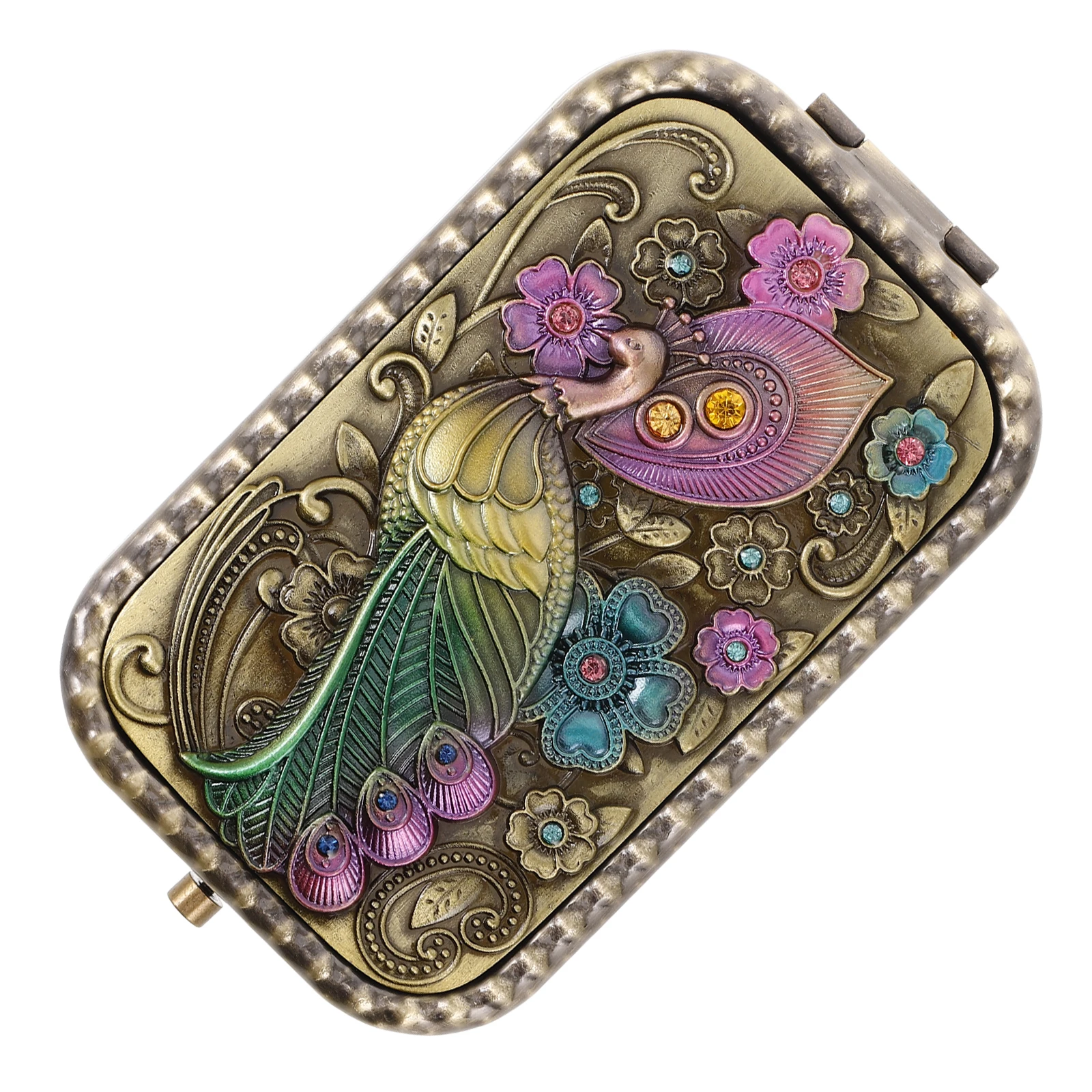 Vintage tragbares Make-up aus Metall, faltbar, kompakt, für Reisen, für Frauen, kleiner runder Handspiegel, Retro-Geldbörse, Taschen-Make-up