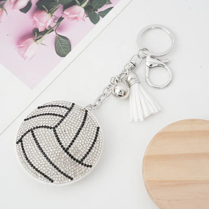 Creative Ball Volleyball Crystal Keychain Pendant with Metal Keyring for Women\'s Bags and Car Key Accessories Wholesale Price