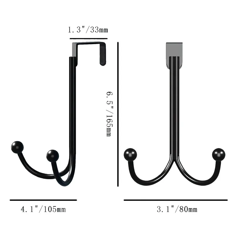 Metal Hole-Free Christmas Wreath Door Rear Hook Multi-Functional Bedroom Double Hook Household Clothing Hat Storage Rack Hanger
