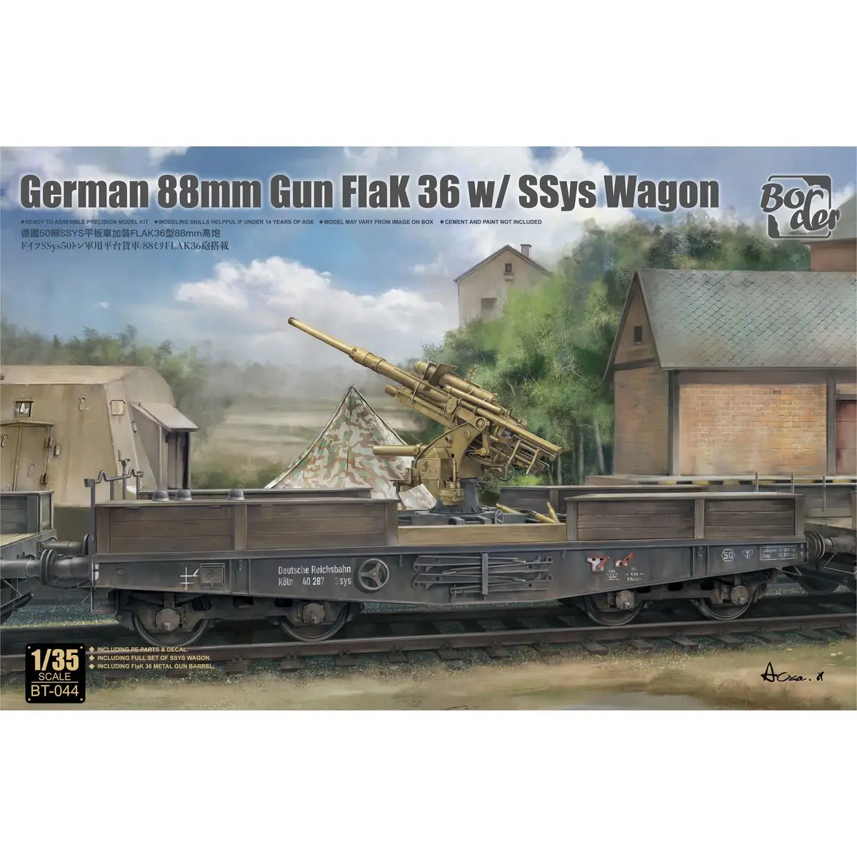 

BORDER BT-044 1/35 German 88mm Gun Flak 36 w/SSys Wagon - Scale Model Kit