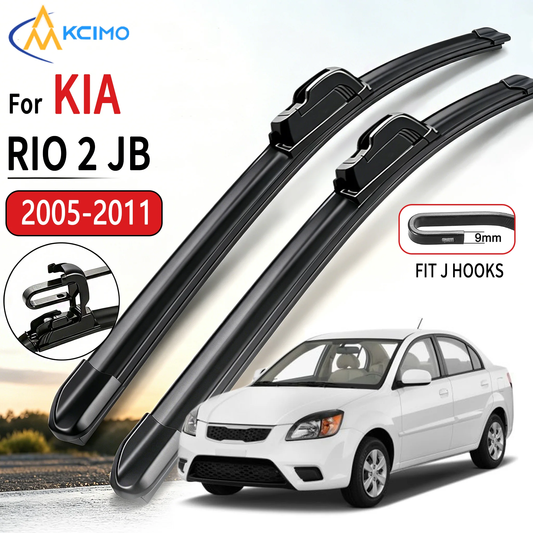 Conector en U tipo J específico para el vehículo, limpiaparabrisas de goma suave sin hueso, escobillas de limpieza de 22"+16" para KIA Rio 2 JB 2005-2011