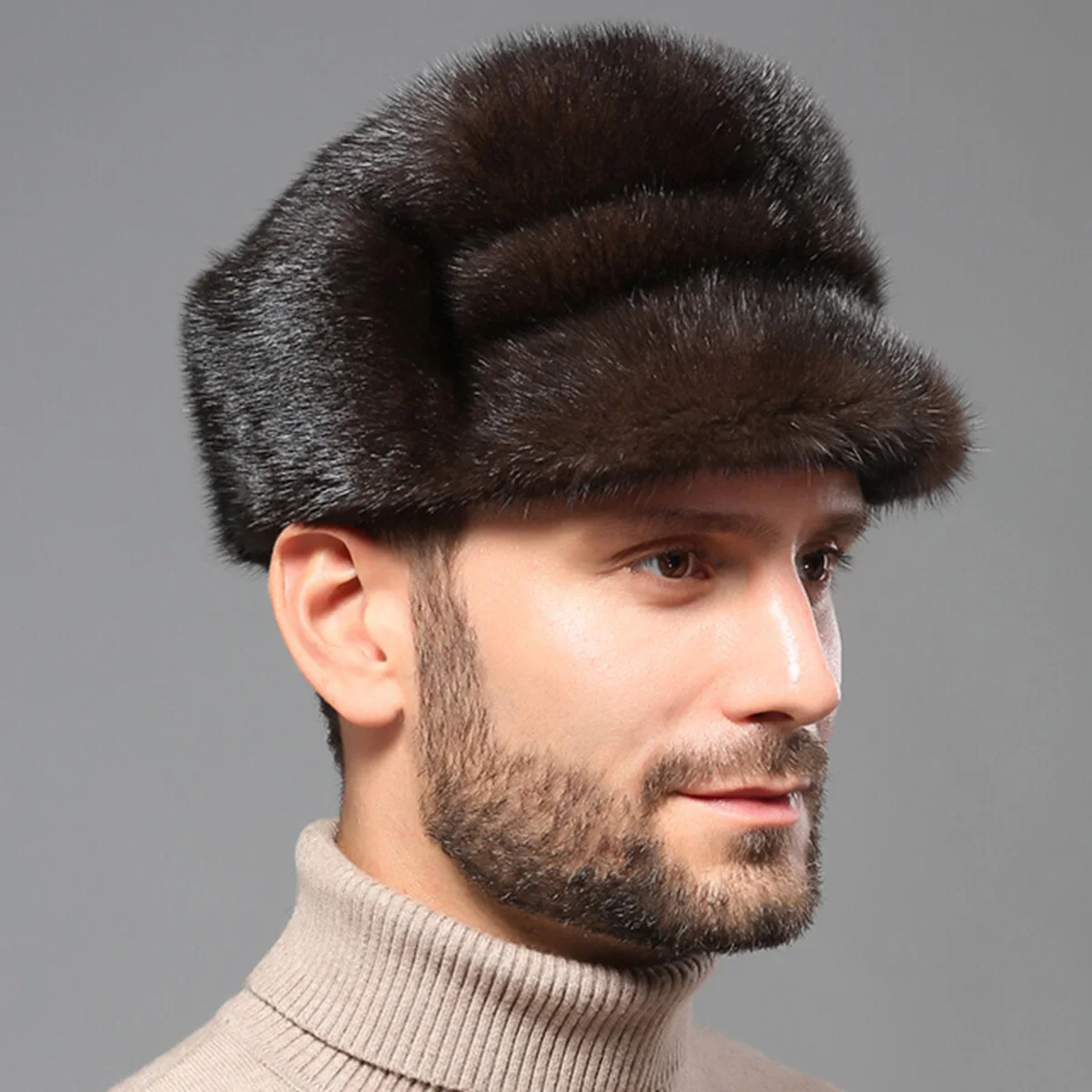 Genuine Mink Fur Hat Warm Beanie Cap Outdoor Headwear Travel Ski Natural Winter Accessories Authentic Mink Fur For Men